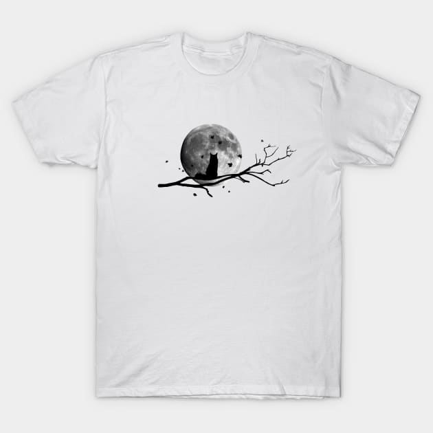 Cat silhouette on full moon (black) - Cats lover - Animals lover - Catshirt - Vegan - Gift idea T-Shirt by Vane22april